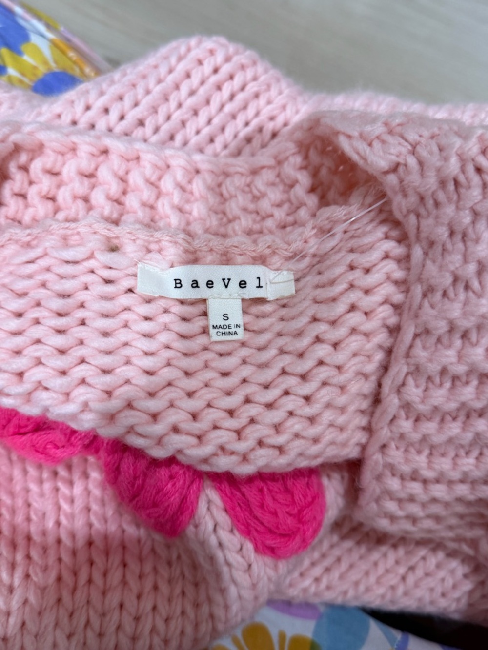 Pink Hand-Knit Floral Button Cardigan - Picture 2 of 2